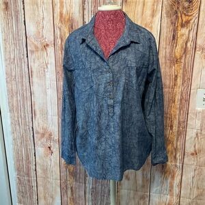 Liz Claiborne XL Women's Denim 3/4 Button up Blue Pattern Long Sleeve Shirt